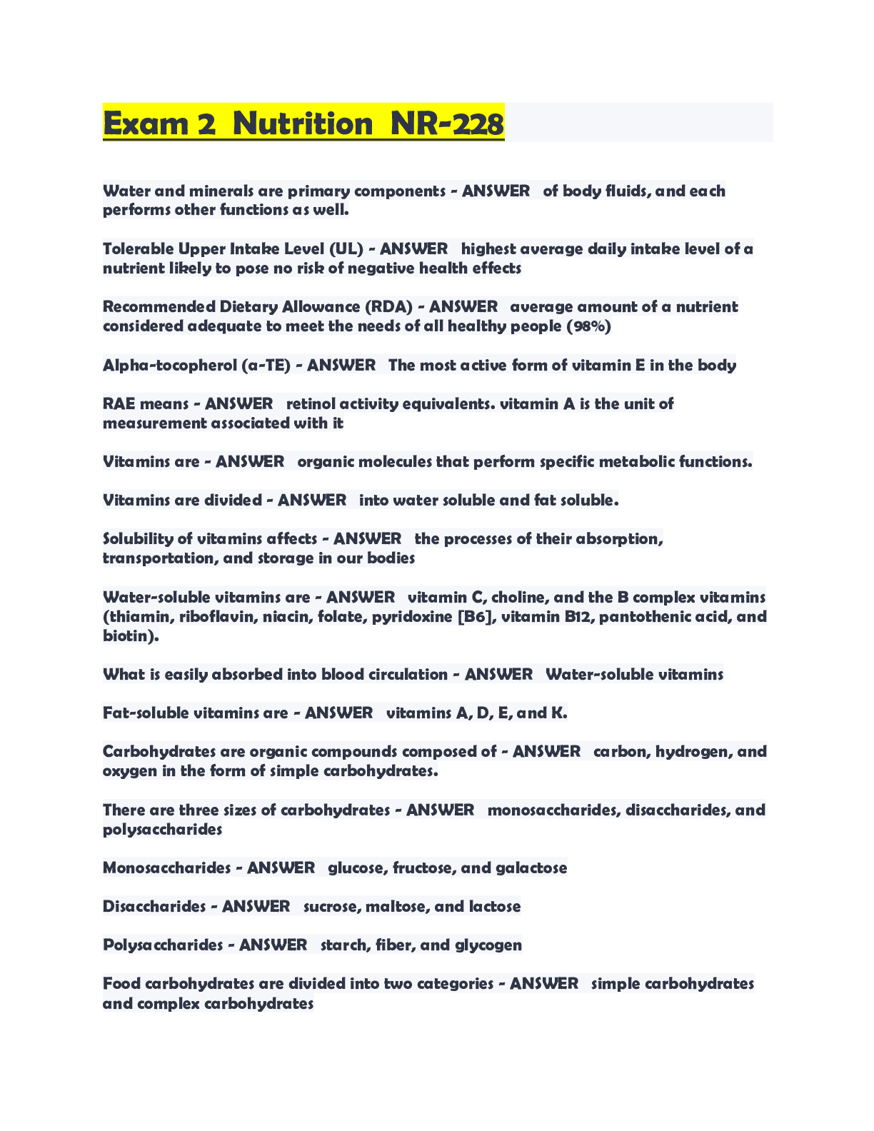 Preview image for Exam 2  Nutrition  NR-228